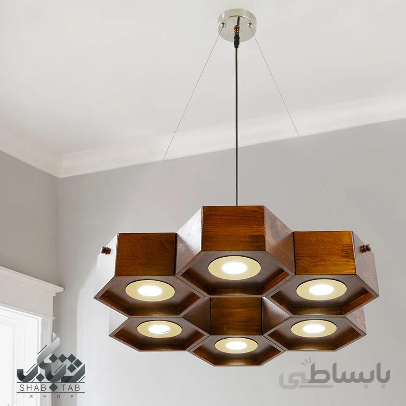 لوستر چوبی کندو شش شعله دارکار کد 251 ا luster chobi kando