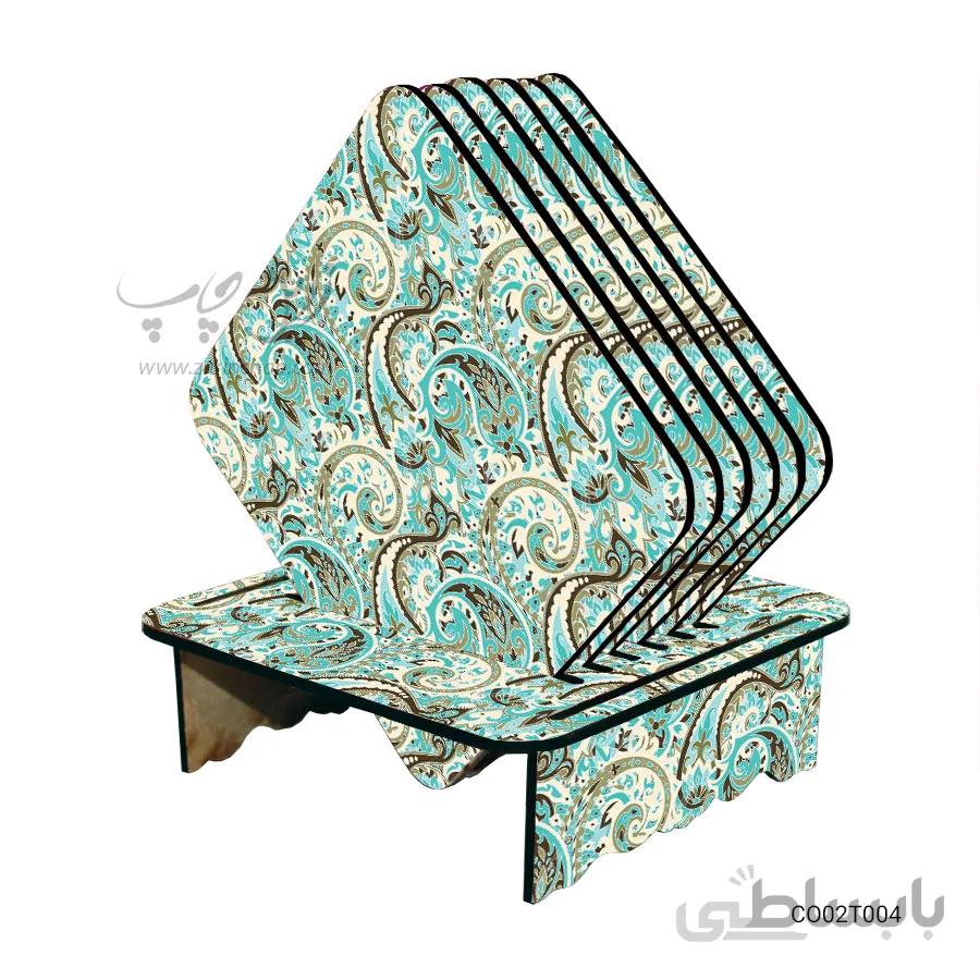 ست زیر لیوانی همراه با پایه طرح کاشی کاری کد CO02T004