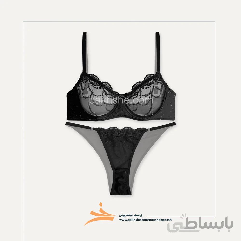 ست مخملی و تورگاز مشکی اکلیلی برند نوشه پوش کد 85007