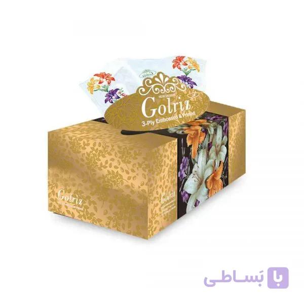 دستمال کاغذی جعبه ای 300 برگ گلدار طلایی نقره ای گلریز
