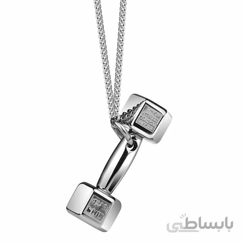 گردنبند دمبل نقره ای کد1199