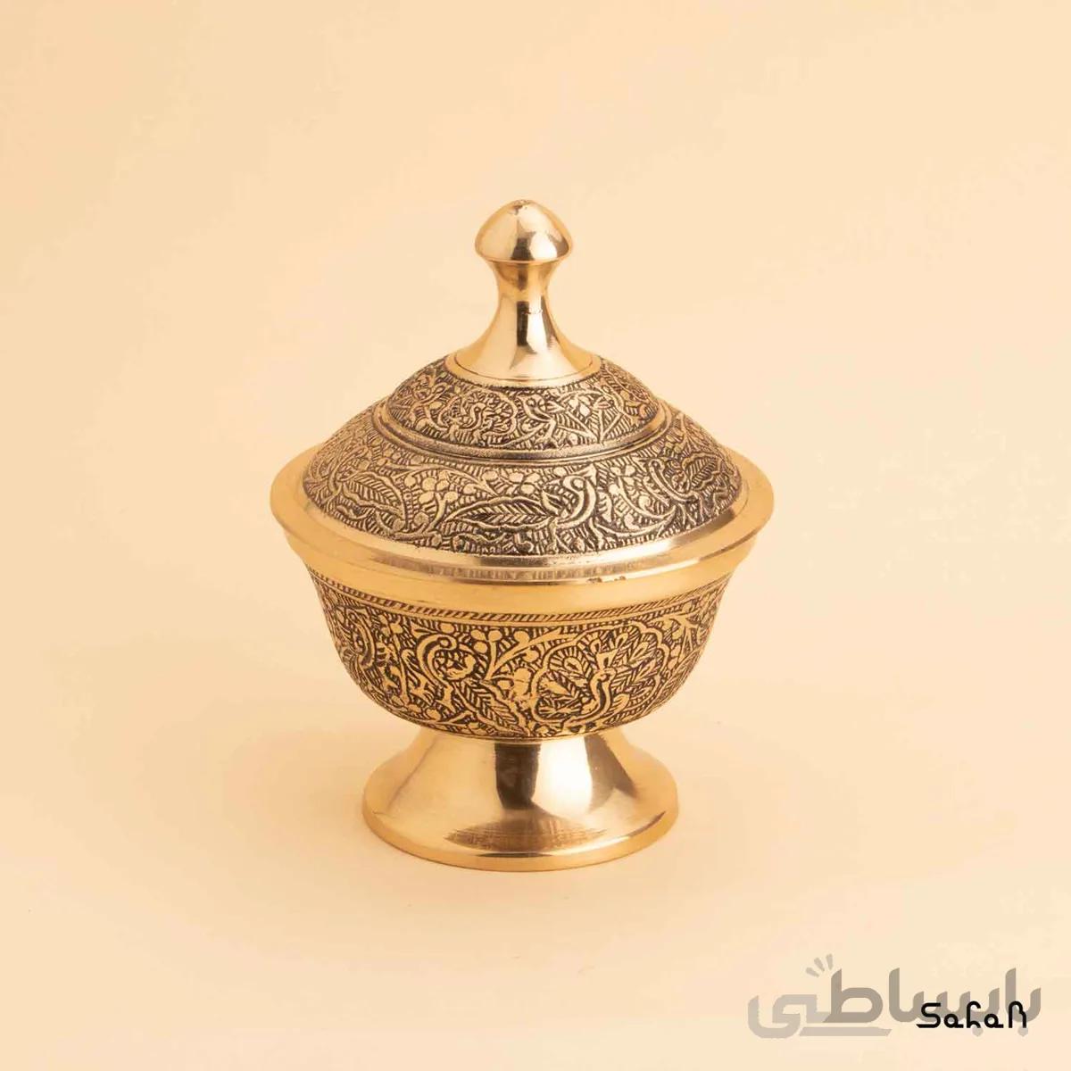 قندان پایه دار برنجی طلایی مدل چام