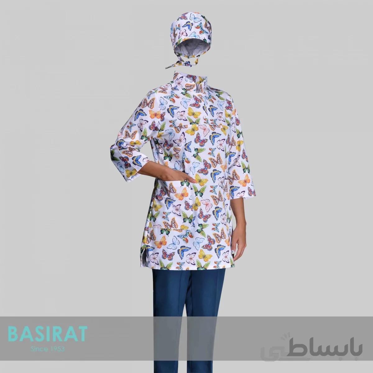 روپوش و شلوار پزشکی زنانه یقه دار طرح پروانه