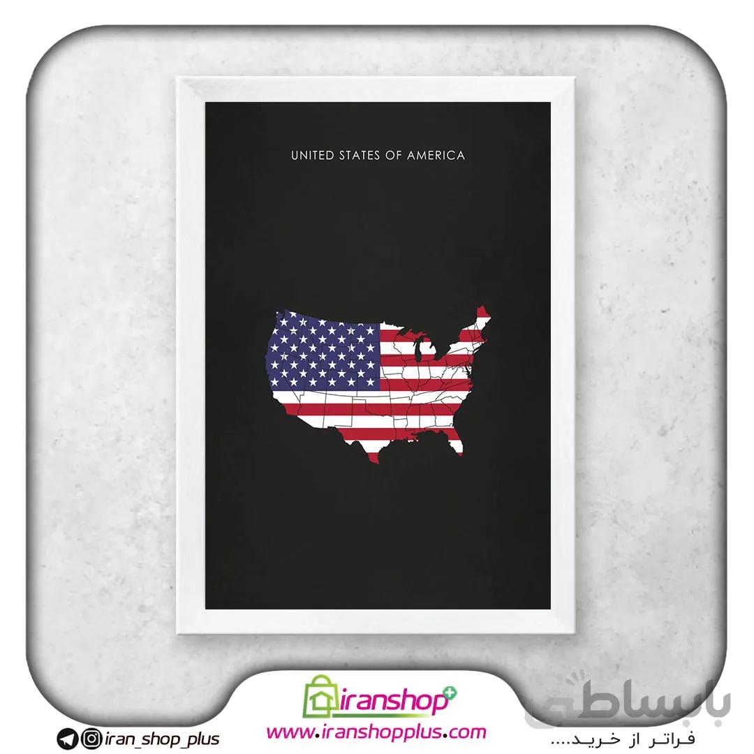 تابلو نقشه کشور ایالات متحده آمریکا با تم Nation Flag