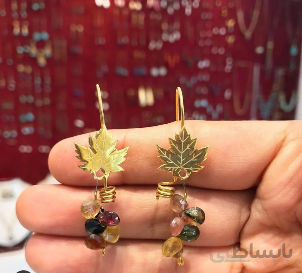 گوشواره تورمالین به همراه فلز نقره با آبکاری طلا کد ۱۰۱۷۶۳