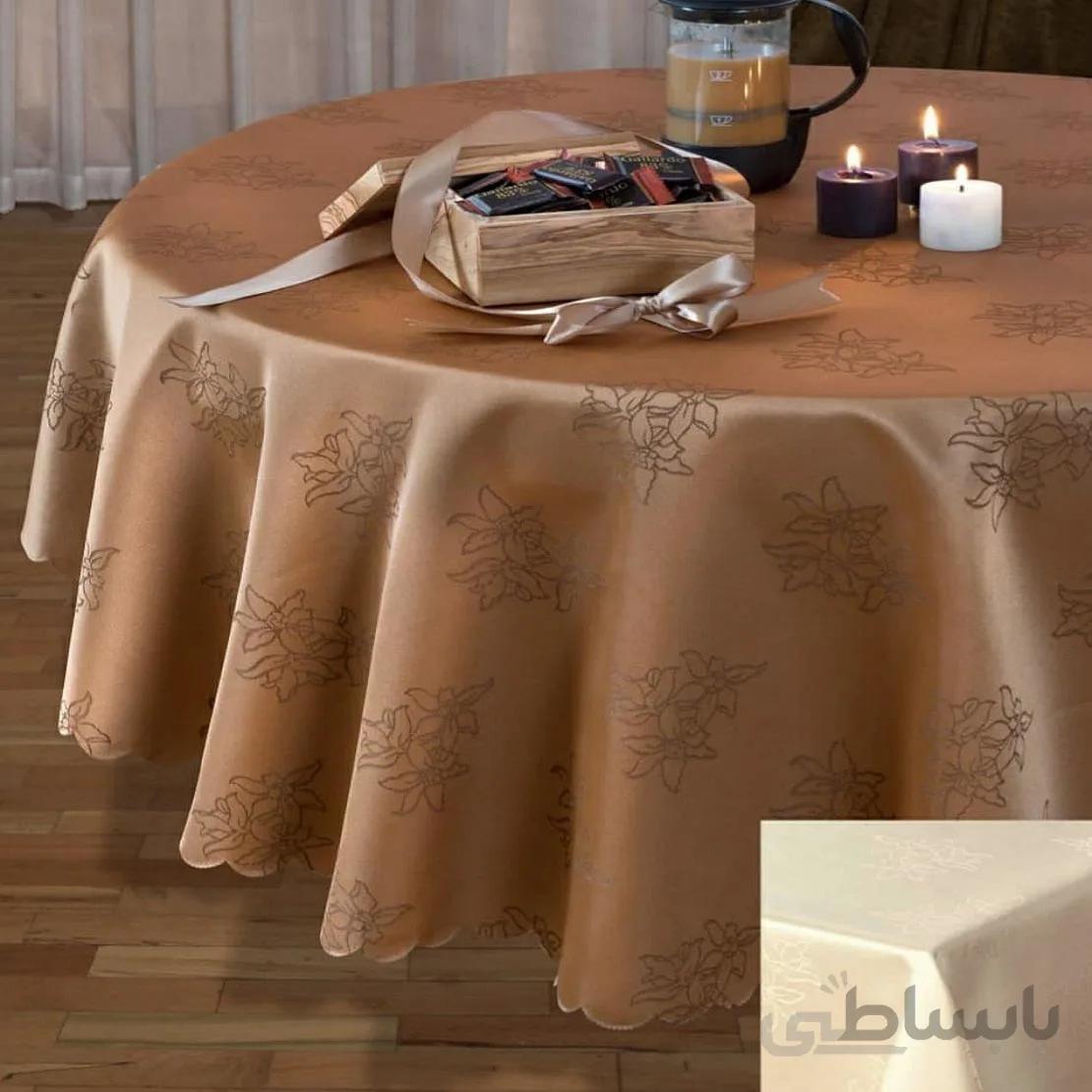 رومیزی ساتن ژاگارد رزین تاژ 4 نفره مستطیل 120*150 ارکیده کرم