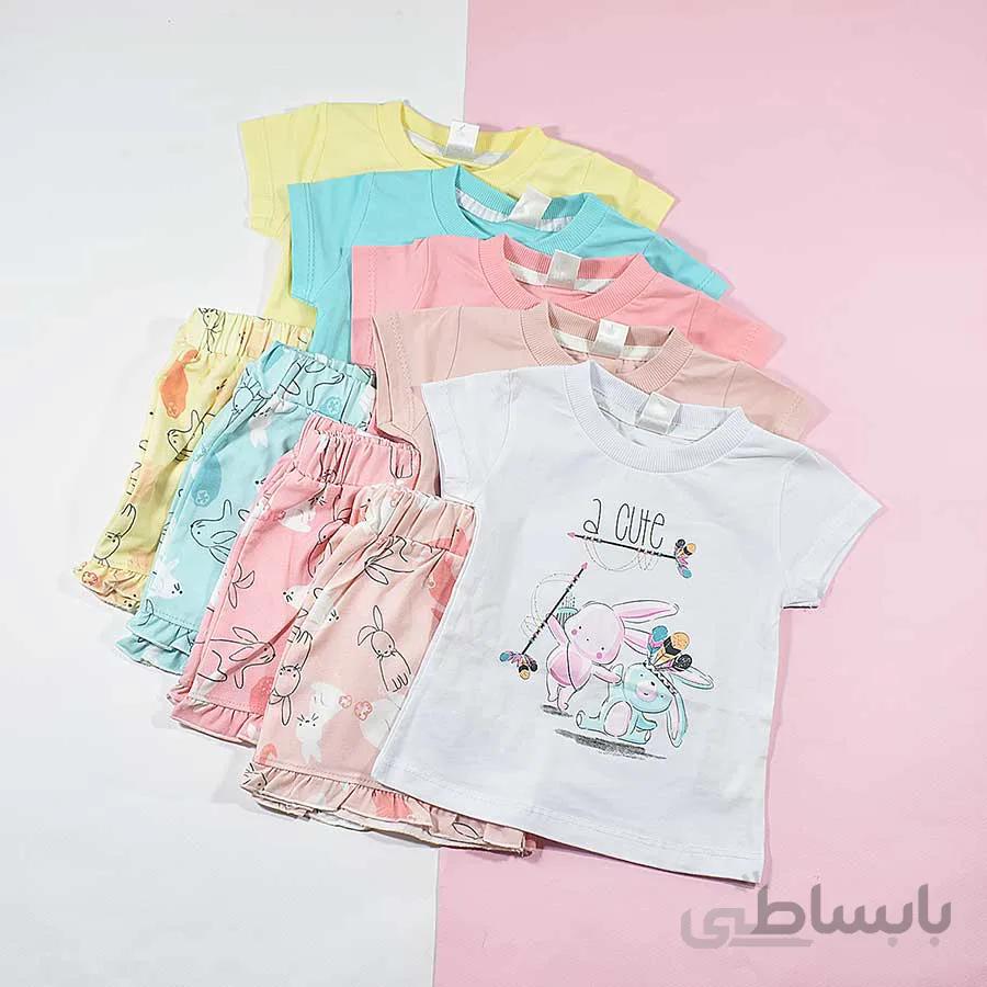 تیشرت شلوارک دخترانه بچه گانه خرگوش سرخپوست کد 2226