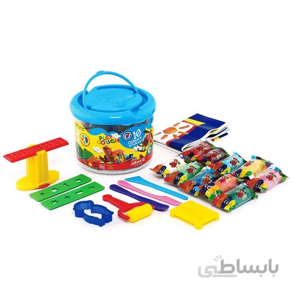 خمیربازی ۱۰ رنگ سطلی با ابزار آریا