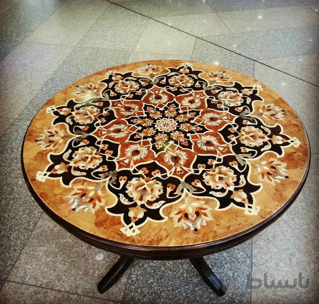 میز ناهارخوری معرق منبت چوب ۴ نفره کد ۱۰۲۳۷۵