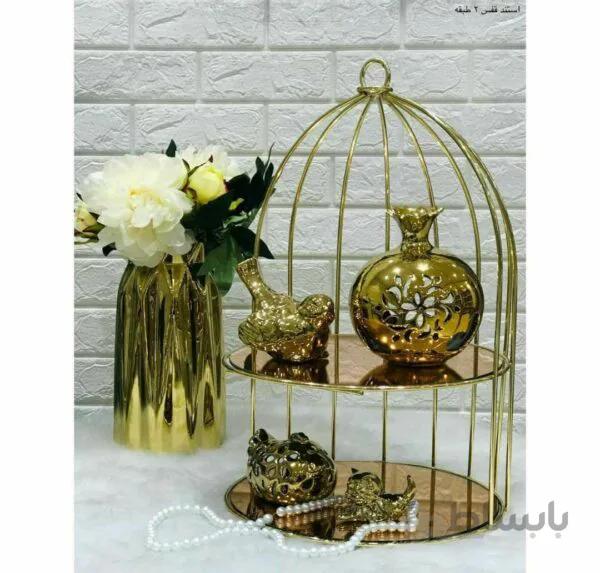 نیم قفس پذیرایی 2 طبقه طلایی و کروم