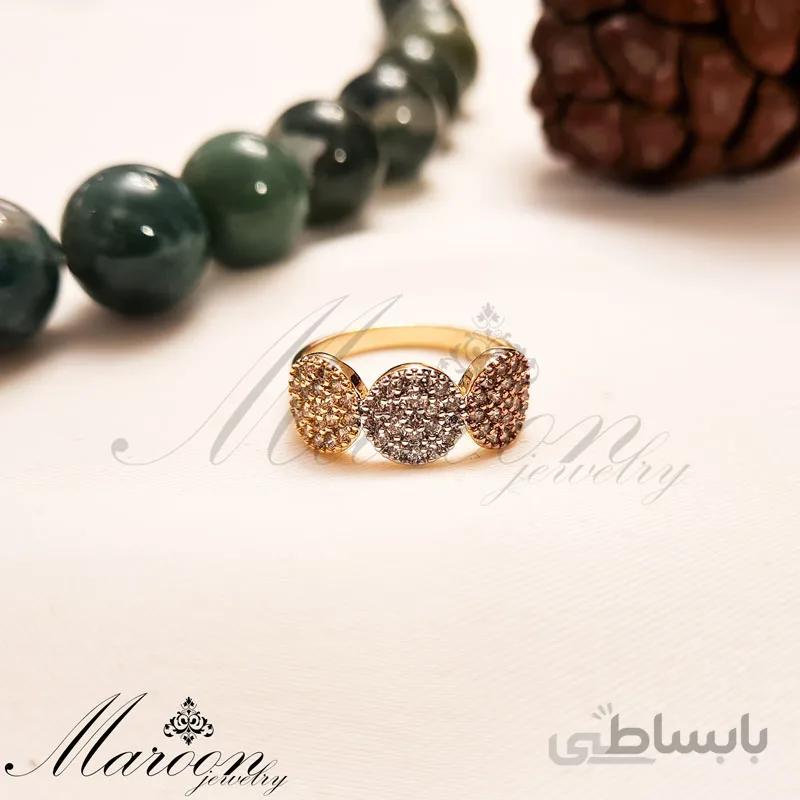 انگشتر سه دایره پر نگین مارون CA33