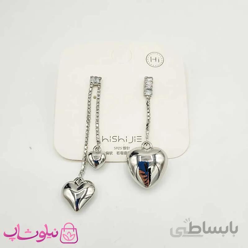 گوشواره دخترانه نگیندار با آویز قلب hishijie