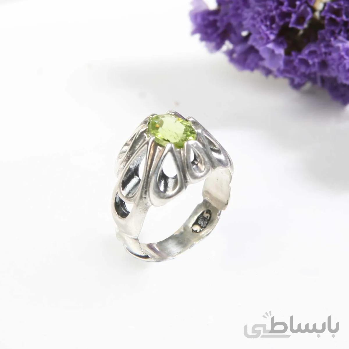 انگشتر نقره مردانه با نگین زبرجد