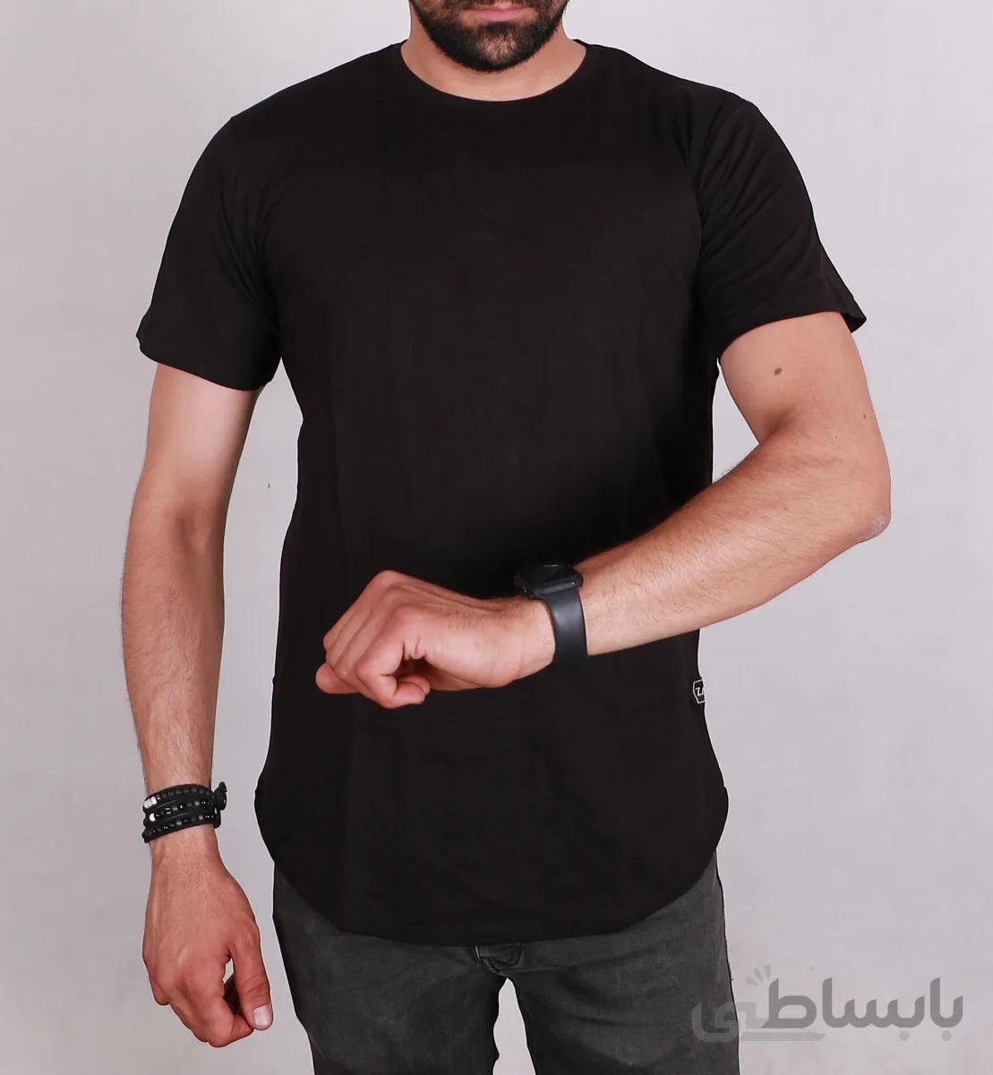 تیشرت یقه گرد مردانه لانگ مشکی ساده مدل Zara Long