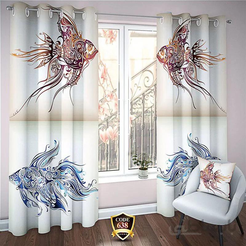پرده پانچی کد 638-3d-b طرح سه بعدی ماهی دو رنگ