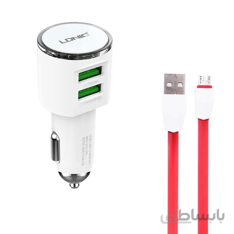 شارژر فندکی الدینیو مدل DL-C29 به همراه کابل تبدیل MICROUSB