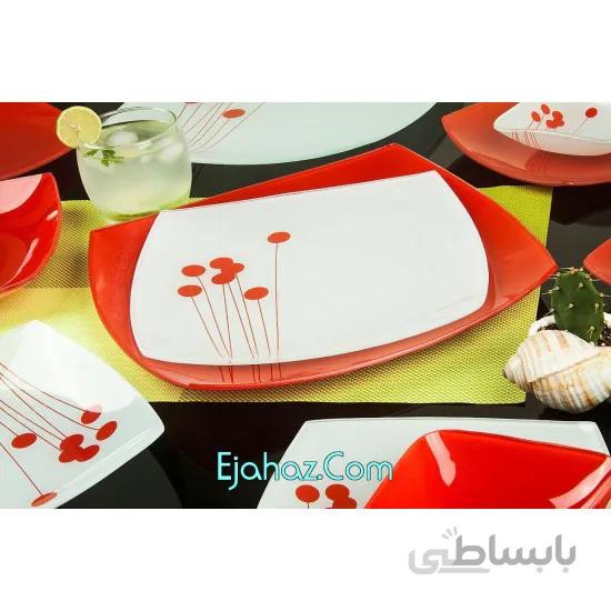 سرویس غذاخوری 50 پارچه ظروف شیشه ای طرح رومانتیک - قرمز آرکوفام