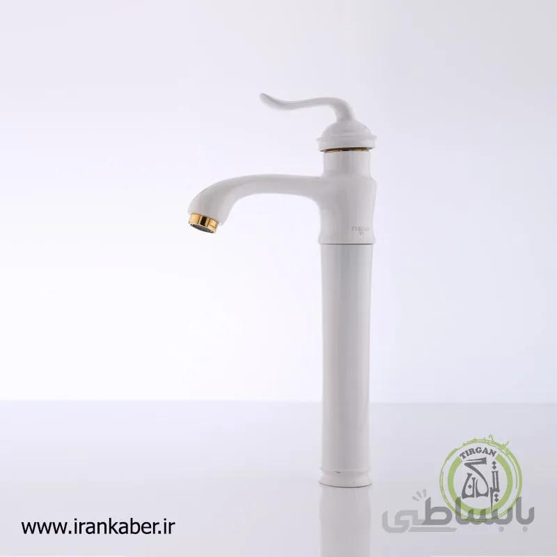 شیر روشویی بلند سفید طلایی مدل رادمان برند تیرگان