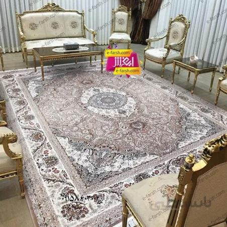 فرش ماشینی زمرد مشهد طرح 22009 بژ گل برجسته