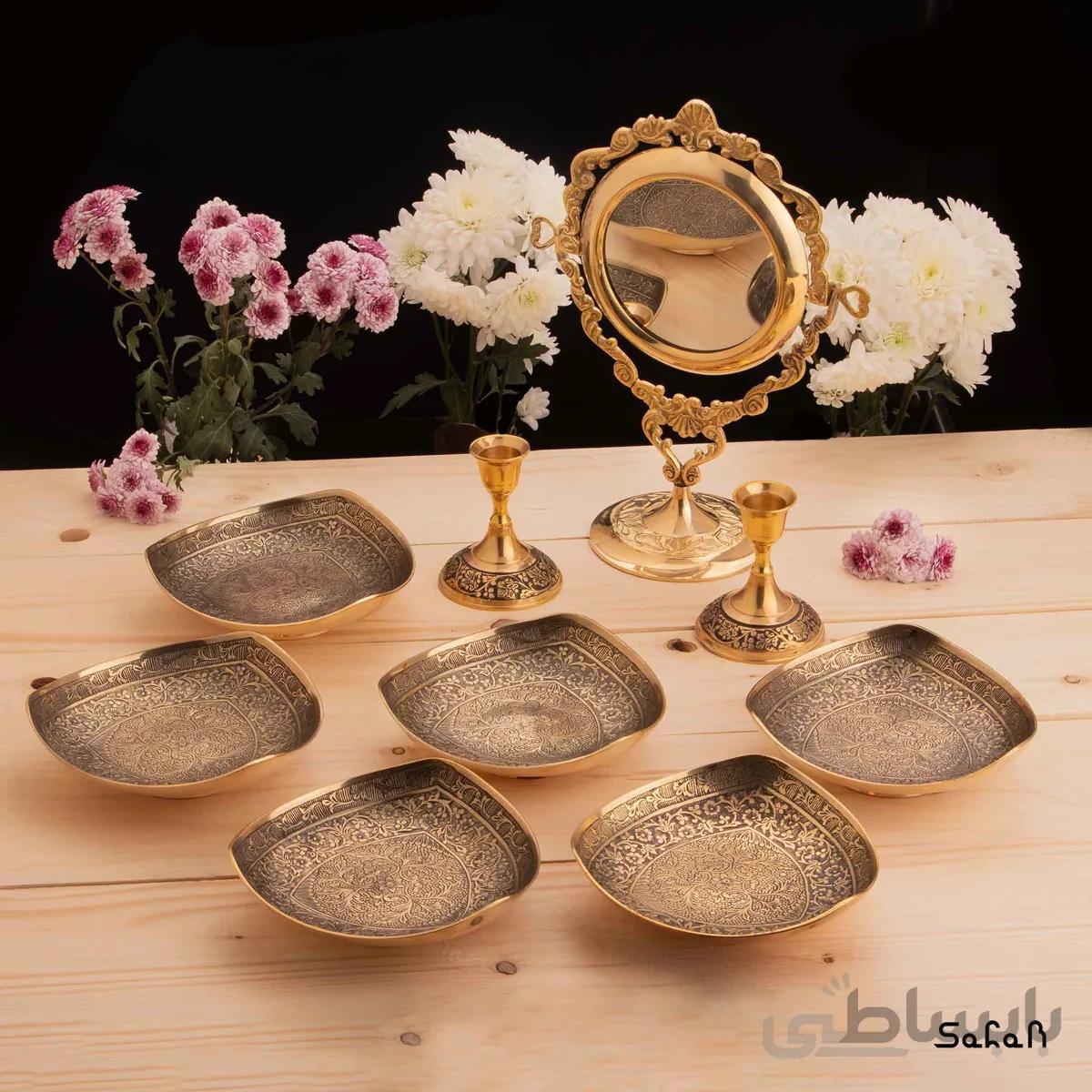 ست هفت سین برنجی طلایی کد 107 (بدون آیینه و شمعدان)
