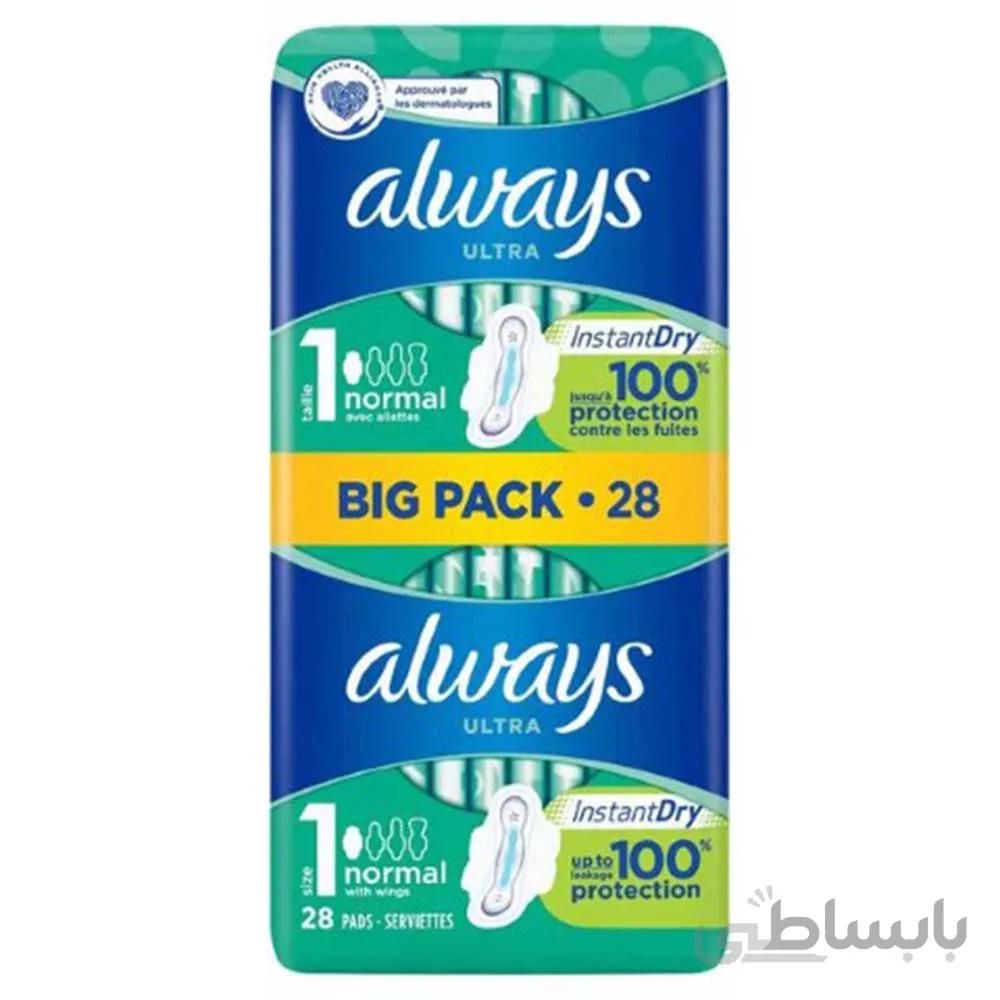 نوار بهداشتی ALWAYS مدل ULTRA سایز نرمال دارای 28 پد ا aleays ultra normal 28 pads