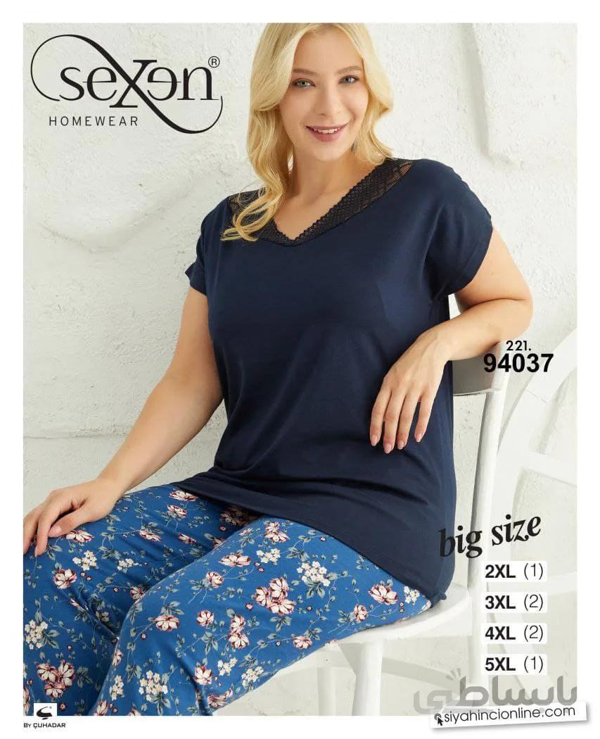 ست تیشرت و شلوار راحتی زنانه سایز بزرگ 94037 ترک | سکسن | Sexen