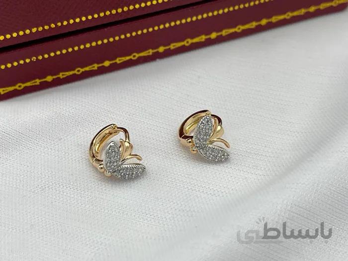 گوشواره ژوپینگ طرح سنجاقک نگین کاری زیرگونیا