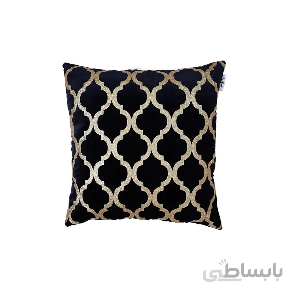 کوسن ترکیبی چرم و مخمل مدل نیلوفر رنگ مشکی