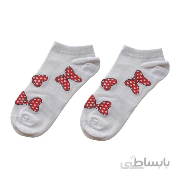 جوراب مچی زنانه فانتزی سفید طرح پاپیونی کد ph355