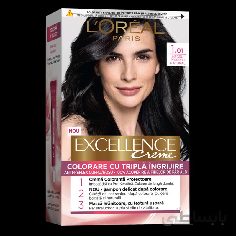 کیت رنگ مو لورآل سری Excellence شماره 1.01 حجم 48 میلی لیتر رنگ مشکی