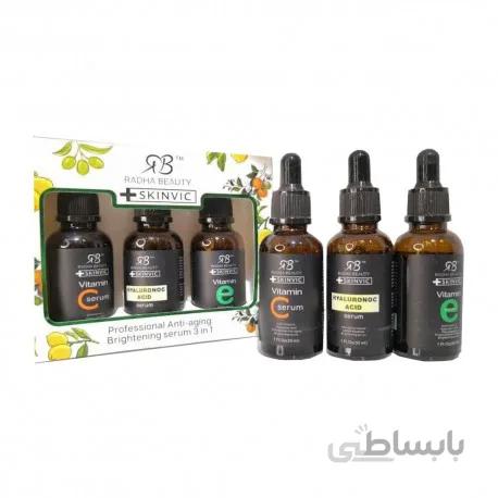 پک سرم صورت ۳ عددی رادها بیوتی ویتامین C و E و هیالورونیک اسید radha beauty
