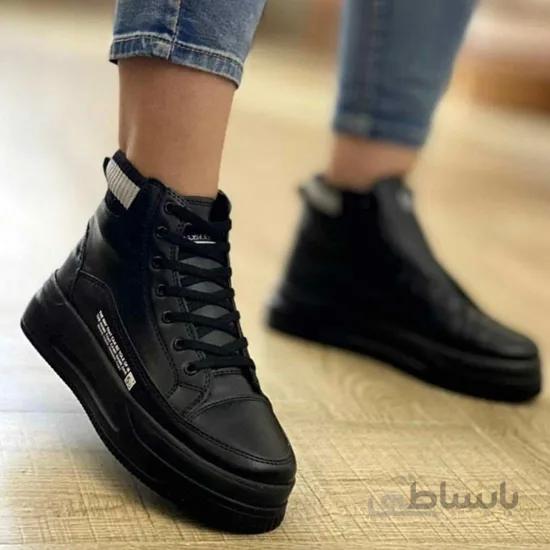 کتونی ساقدار مشکی طوسی پشت کش