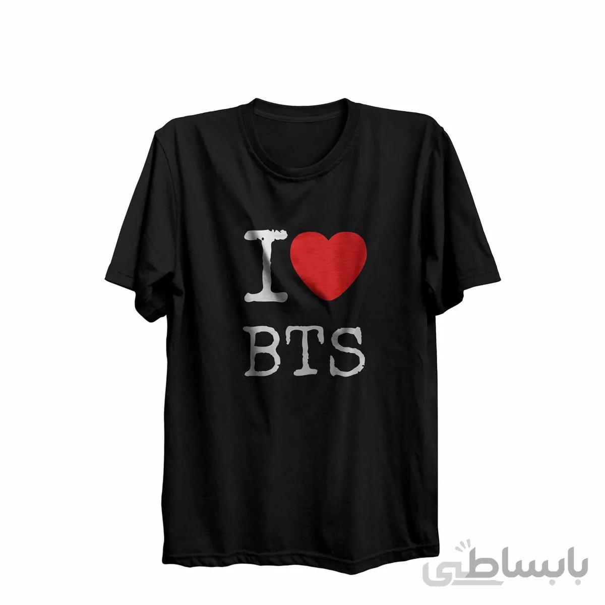 تیشرت یقه گرد مشکی طرح گروه موسیقی بی تی اس BTS کد KCT10364