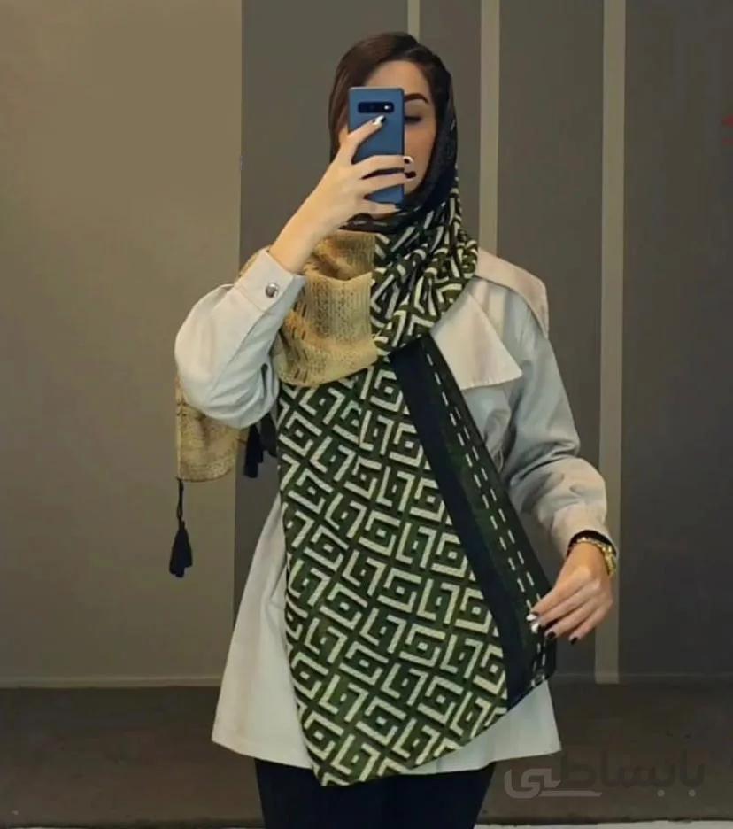 شال نخی پاییزه طرحدار خاکی سبز 105804 ا 105804