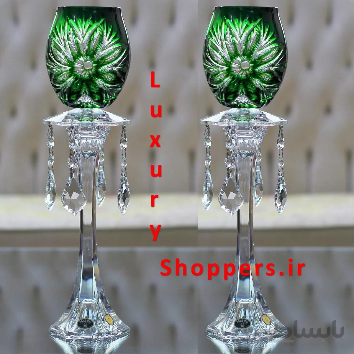 لاله دوپوست کریستال سبز پایه لوکس