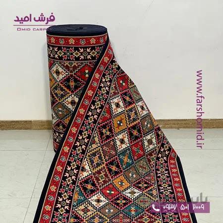 فرش کناره و گلیم پله طرح خشتی سرمه ای کد 803 گلیم وندا