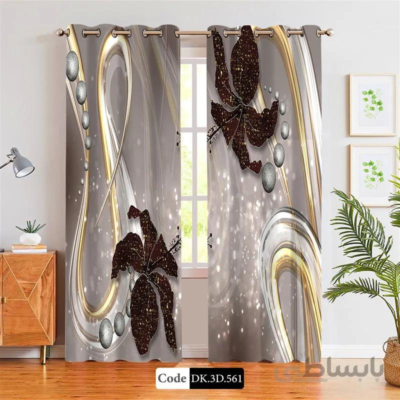 پرده پانچی (هازان و مخمل)کد DK.3D.561 طرح سه بعدی گل و گوی