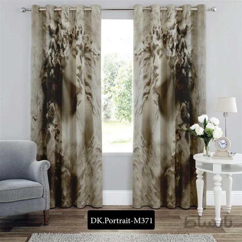 پرده پانچی (هازان و مخمل) کد DK.Portrait.M371 طرح چهره تندیس شنی