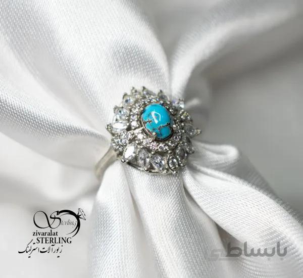 انگشتر نقره زنانه با سنگ فیروزه نیشابور کد 180666