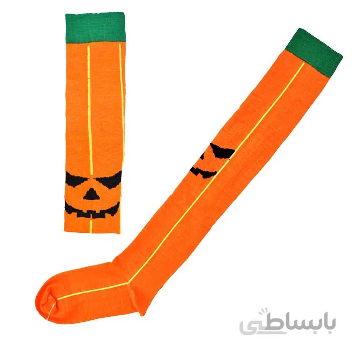 جوراب بالا زانو نانو طرح کدو تنبل هالووین