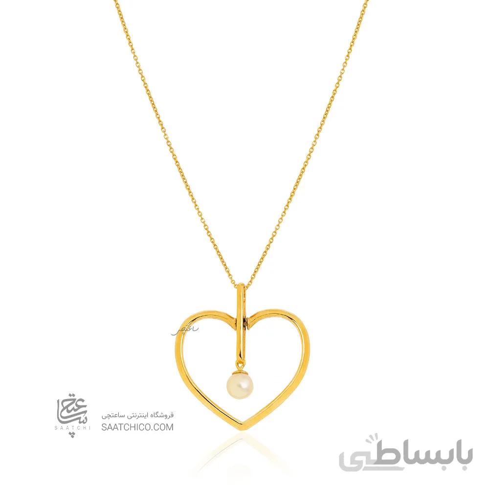 گردنبند طلا طرح قلب با مروارید کد XN419