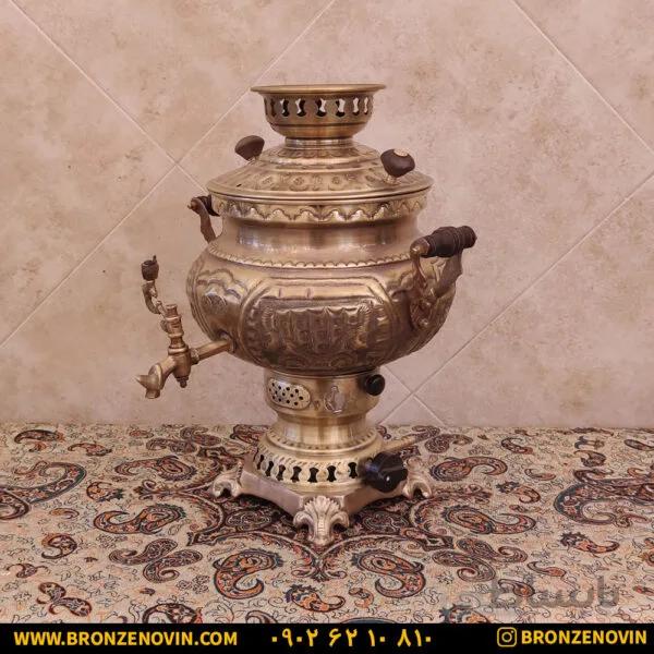 سماور گازی برنجی ۸ لیتری طرح پاسارگاد