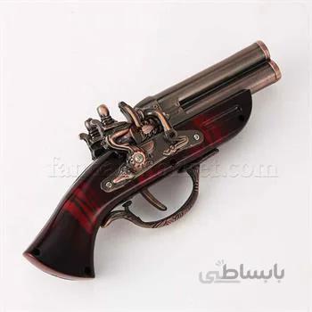 فندک دکوری مدل تپانچه دولول شعله قرمز