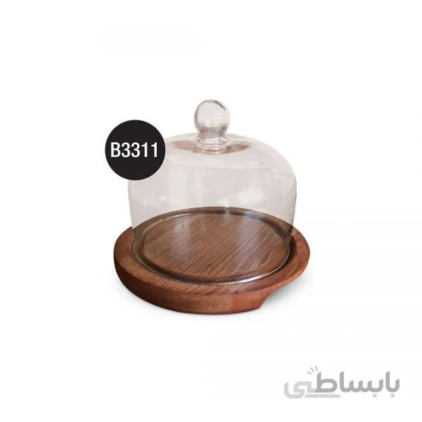 B3311 کیک خوری چوبی دسته دار کوچک با درب شیشه ای