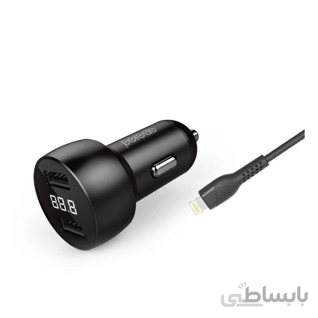 شارژر فندکی پرودو مدل PD-326L-BK به همراه کابل لایتنینگ
