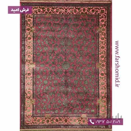 فرش ماشینی با الیاف طبیعی بامبو 1200 شانه باستان کد 1058 بنفش فرش اکسیر