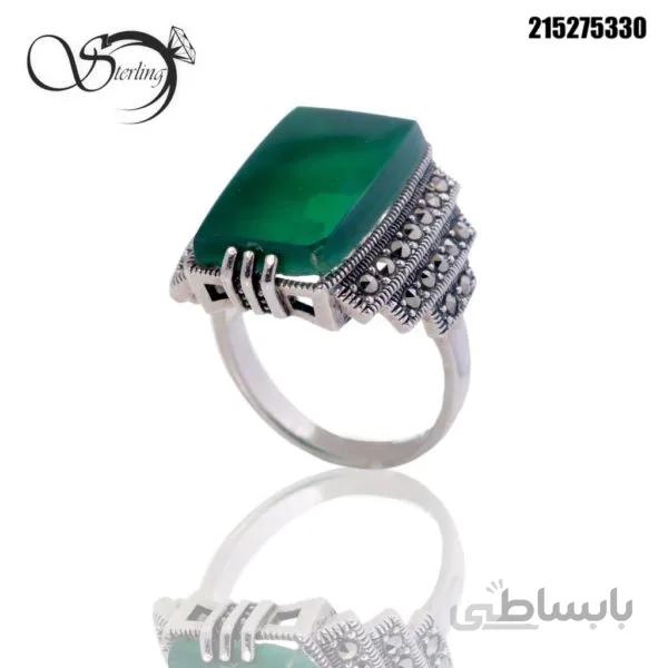 انگشتر نقره نگین سبز کد:۱۶۳۸