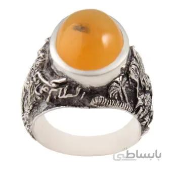 انگشتر نقره مردانه مدل عقیق زرد یمنی رکاب قلم زنی کد AM_1860