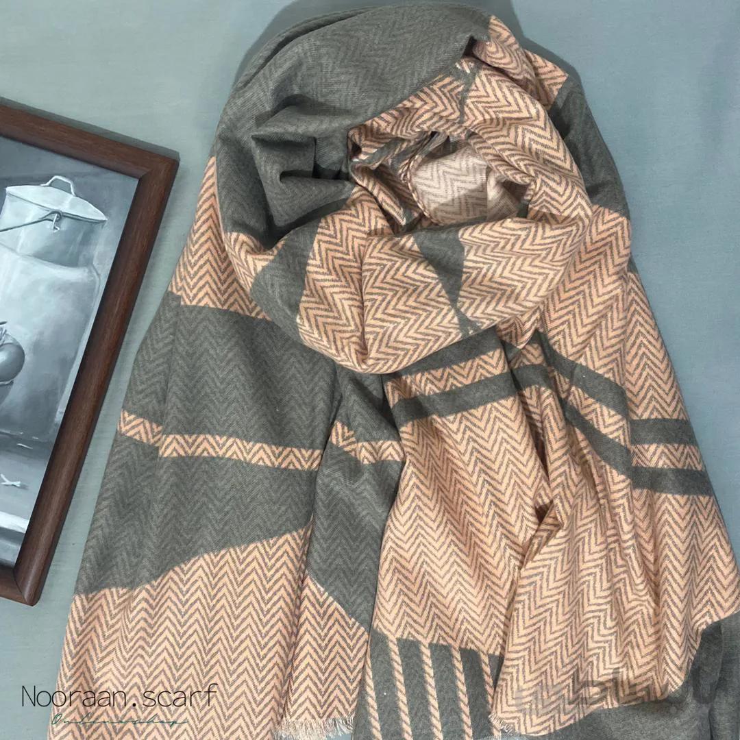 شال موهر پاییزه طوسی صورتی 104702 ا 104702