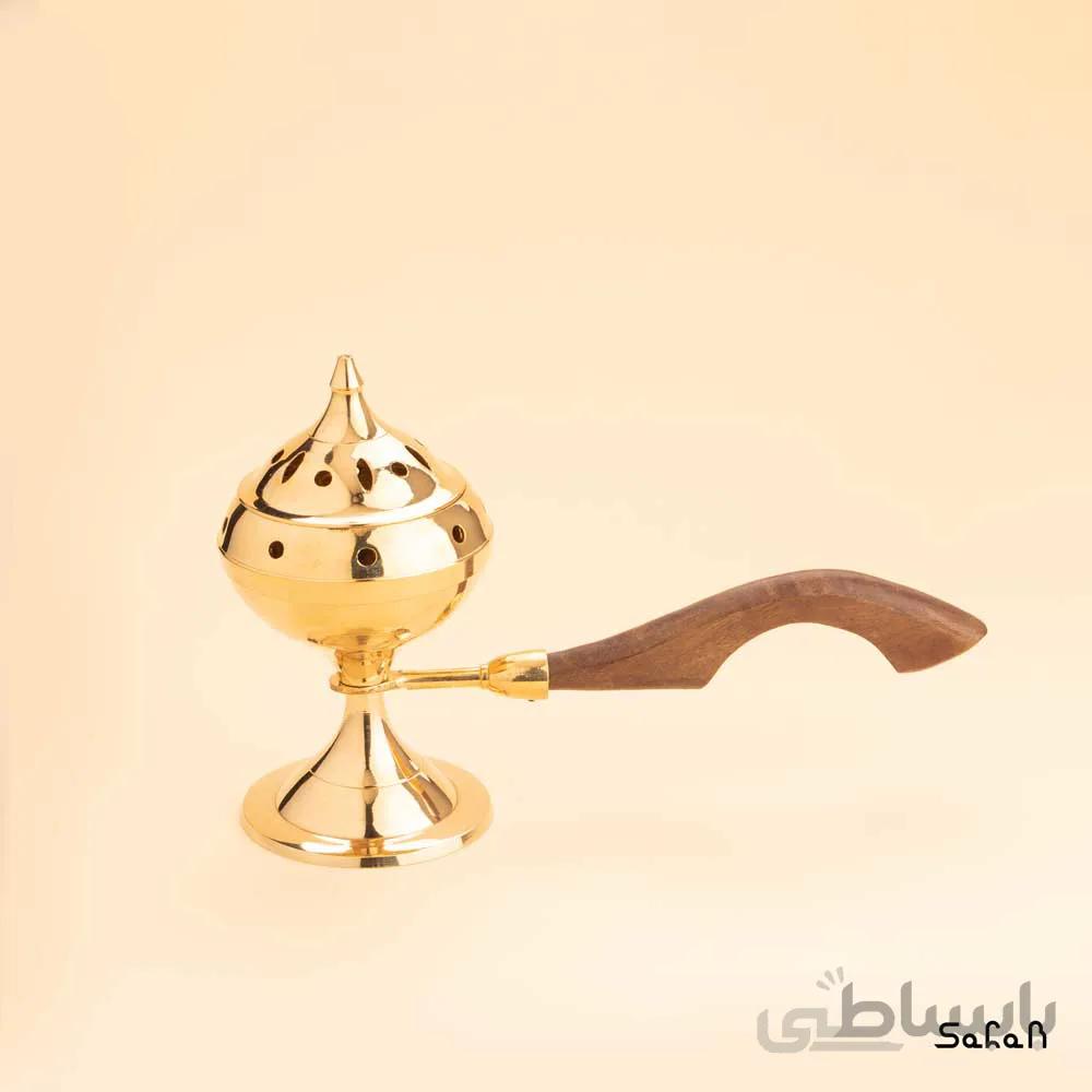 اسپند دود کن برنجی طلایی دسته چوبی مدل کرو سایز 2